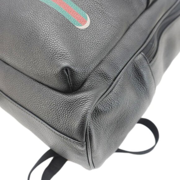 Gucci  Web Logo Print Leather Backpack Black main image 9
